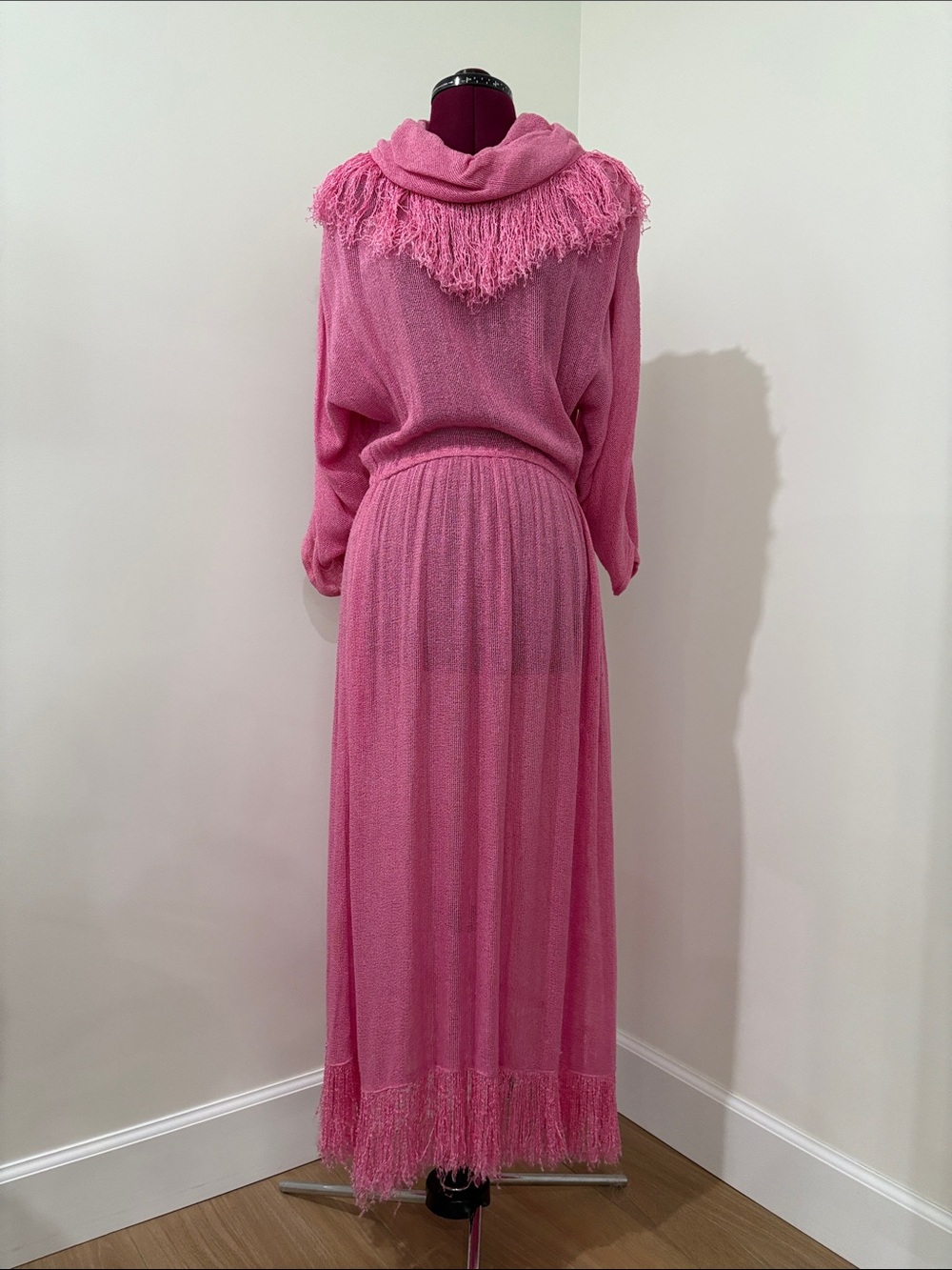 Vintage Pink Fringe Maxi Dress